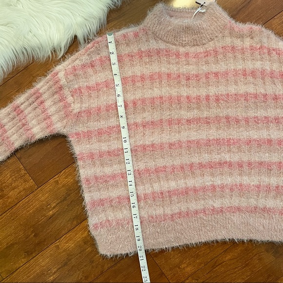 NWT•Candie's Cozy & Soft Mock Neck Pullover Crop Sweater in Pink Stripe-Size L - Picture 11 of 12